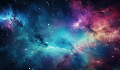 Fotobehang Nebula and galaxies in space. Abstract cosmos background, Realistic nebula and shining stars. Colorful cosmos with stardust © IlluGrapix