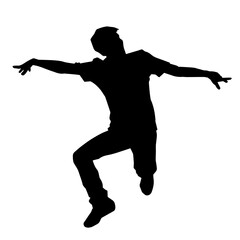 Fototapeta na wymiar Silhouette of a man dancing pose. Silhouette of a male dancer in action pose. 