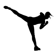 Silhouette of a woman doing aerobic move. Silhouette of a gym sporty person doing workout.