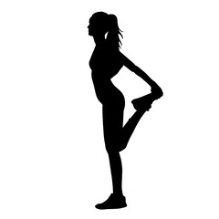 Silhouette of a woman doing aerobic move. Silhouette of a gym sporty person doing workout.