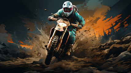 "Illustration of a person doing motocross, extreme sports illustration."