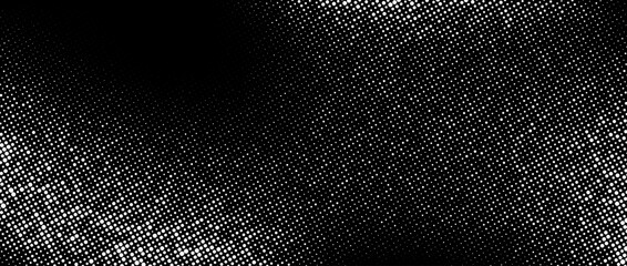 Halftone faded gradient texture. Rough grunge dotted comic background. Gritty noise wallpaper. Retro pixelated grain backdrop for banner, poster, cover, collage, flyer. Vector bitmap overlay - obrazy, fototapety, plakaty