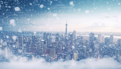 Enchanting snowy cityscape, magical