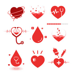 Set icons heart, health, blood, human, for design elements