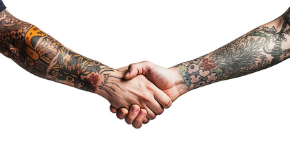 Colorful tattooed handshake, strength