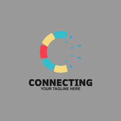 Letter C with Circle Connected Dots. Network Logo.