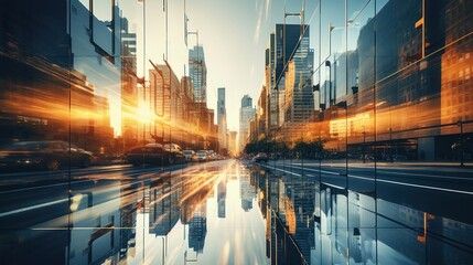Fototapeta na wymiar Merging skyscrapers in a stunning double exposure shot