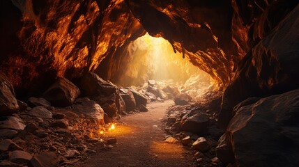 The cave comes alive with the warmth of glowing lights - obrazy, fototapety, plakaty