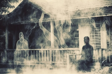 thai people,summon ghost, old picture style, drawing style