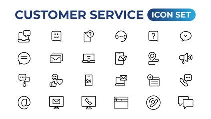 Fototapeta na wymiar Customer service icon set. Containing customer satisfied, assistance, experience, feedback, operator and technical support icons.Thin outline icons pack.