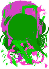 Green and purple graffiti speech bubble. Abstract modern Messaging sign street art decoration, Discussion icon performed in urban painting style.