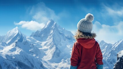 Fototapeta na wymiar Child joy echoes through the snow-covered mountains