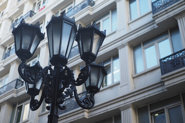 Fototapeta na wymiar Elegant street lamp against a building 
