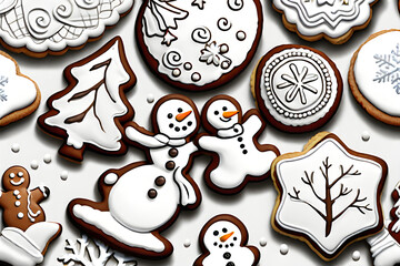 I made cookies with winter and Christmas images in winter.
It is expressed like white snow, and Christmas tree cookies and snowman cookies are beautifully decorated. Generative AI.