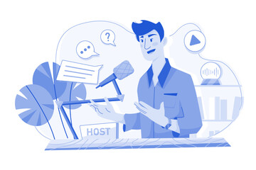 Man Hosting Podcast Illustration concept on white background