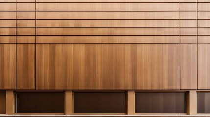 Wooden board panel pattern with brown acoustic panels, diffused window light, modern architecture, interior acoustics, wooden shelf with books, background 