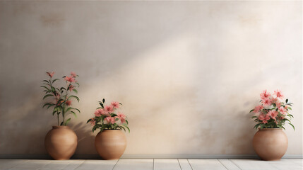 plain wall interior with plant in pot on the edge of the wall