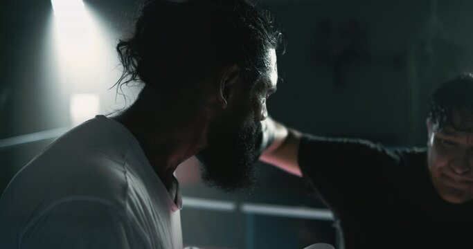 African American Boxer Taking a Punch in Face at 800fps Dramatic Slow-Motion and lighting