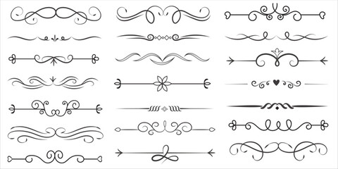 Page Divider And Design Elements. Set of Various Simple Black Divider Design, Assorted Divider Collection Template Vector. Collection of floral dividers elements mega decoration for Calligraphy.