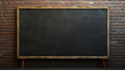 an empty blackboard in a room with black wall