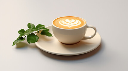 Front view Latte coffe with clear white background and spotlight for product presentation. Created using generative AI.