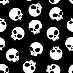 Seamless pattern white head skull vector  on black background.