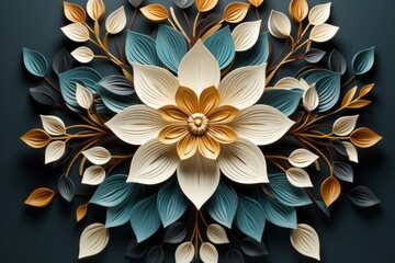 Paper leaves forming an intricate mandala pattern, showcasing the beauty of symmetry and nature's design, Generative AI