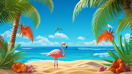 Fototapeta na wymiar beach with palms HD 8K wallpaper Stock Photographic Image 