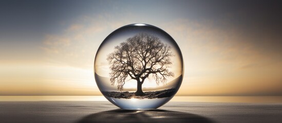 A tree enclosed within a transparent ball