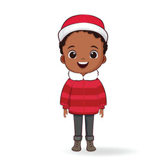 Happy Kid African American boy wearing in winter coustume