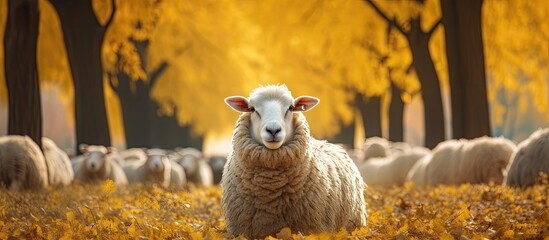 Autumn park filled with sheep - Powered by Adobe