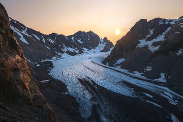 Blue glacier under moon light
