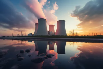 Wandcirkels tuinposter nuclear power plant in the morning © 123dartist