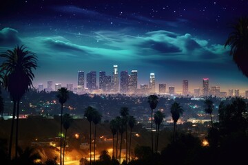 Night view of Los Angeles, California, United States of America, Los Angeles at night, AI Generated
