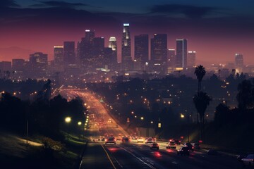 Los Angeles skyline at dusk, California, United States of America, Los Angeles at night, AI...