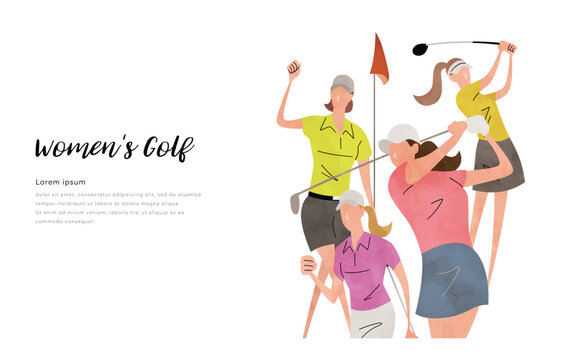 ベクターイラスト素材：ゴルフをする女性たち
