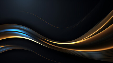 Abstract dark wave background with ribbon gold lines