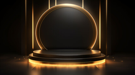 Black and gold podium background Abstract background with 3d luxury golden element