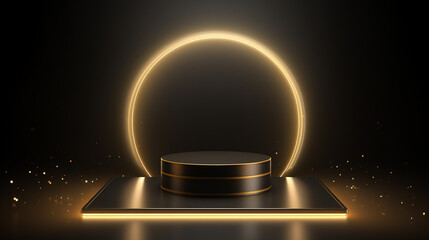 Black and gold podium background Abstract background with 3d luxury golden element