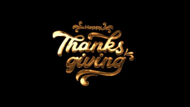 premium happy thanksgiving day text animation for  thanksgiving celebrate. handwritten animated.gold color