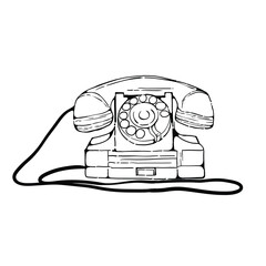 Retro black rotary telephone isolated sketch