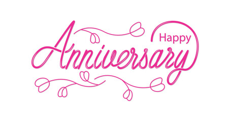 Happy Anniversary greeting card. Handwritten vector line lettering. Typography vector design for greeting cards and posters. Modern calligraphy in pink color with floral.