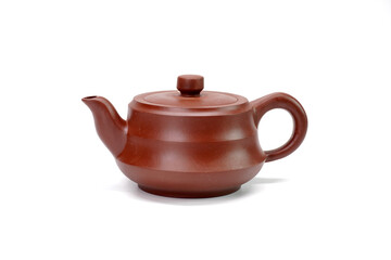 Traditional Chinese teapot isolated on white background. Chinese antique Yi Xing clay pot