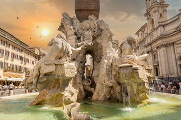 Piazza Navona square. Famous square with its fountains and statues in Rome, Italy - obrazy, fototapety, plakaty
