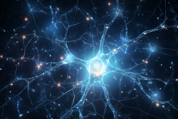 Neurons brain cells medical background, artificial neural network technology science medical cloud computing concept illustration