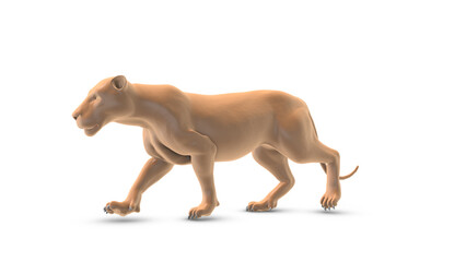 Walking animated lion on a white background