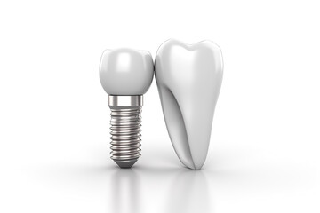 Illustration of dental implant and a tooth on white background.