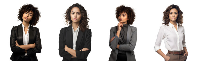 Set of Portrait of young business woman positive thinking and standing posing arms crossed, isolated on white background, png - obrazy, fototapety, plakaty