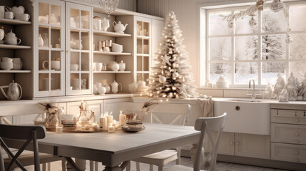 christmas window in a kitchen full white backdrops
