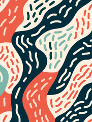 Lines dots shapes floral seamless pattern background. Good for fashion fabrics, children’s clothing, T-shirts, postcards, email header, wallpaper, banner, posters, events, covers, and more.